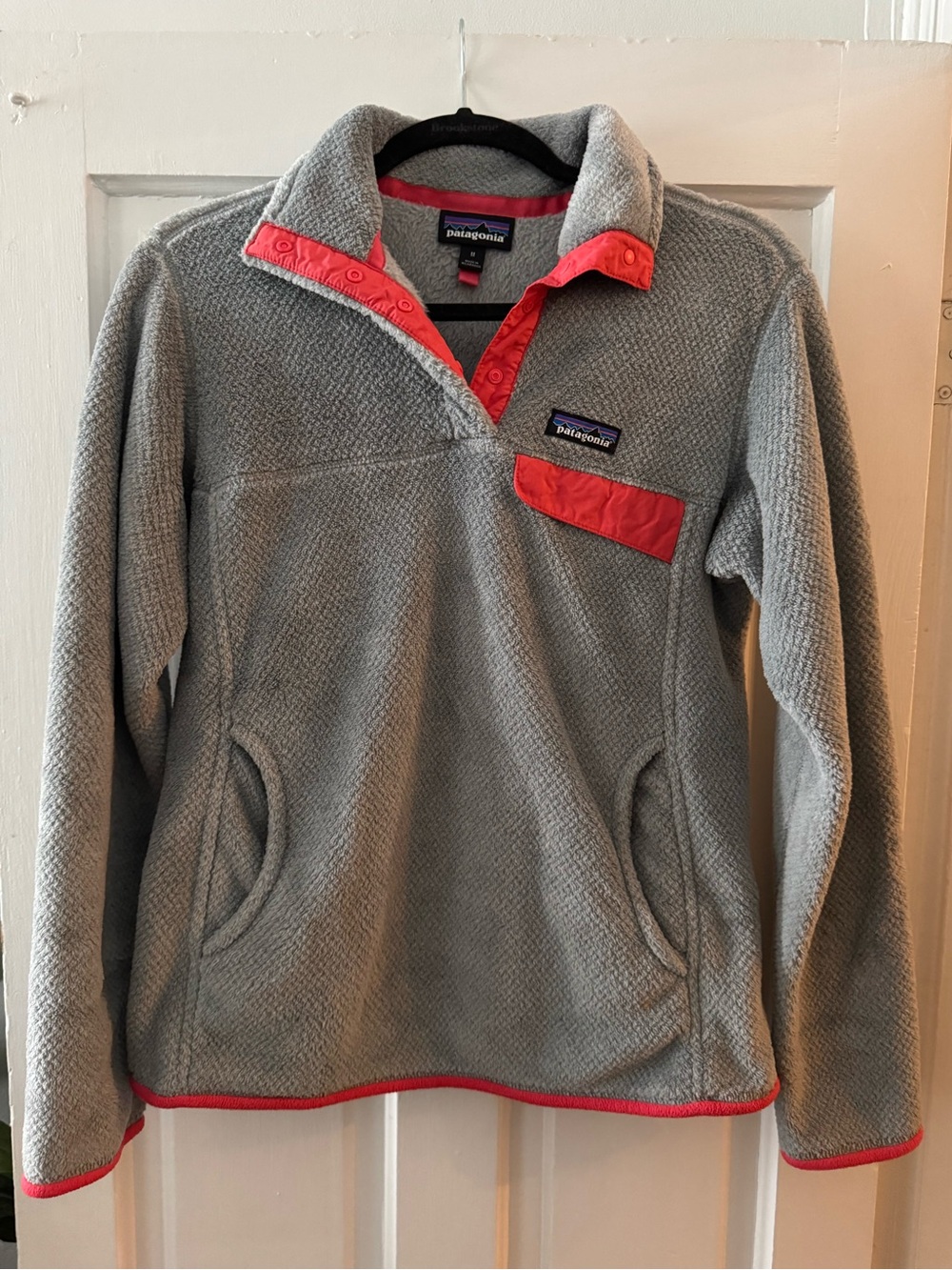 Patagonia Retool Snap Light Gray Fleece with Coral Trim
